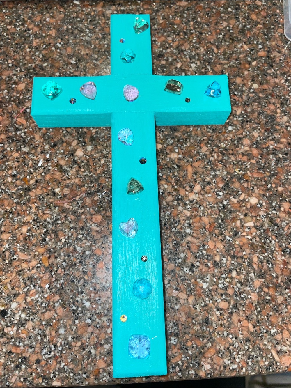 Handcrafted Tiffany Blue Gemstone Cross - Wall Hanging Cross